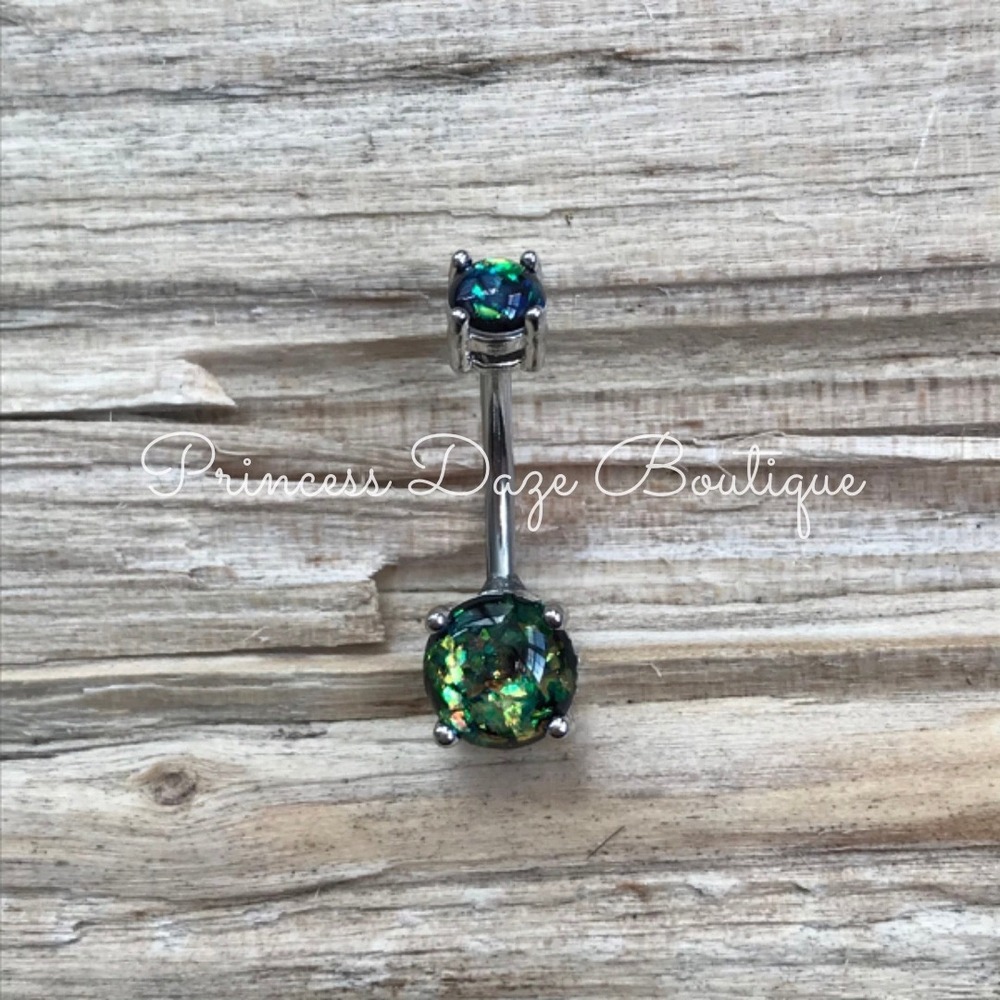 Green Opal Prong Belly Button Ring